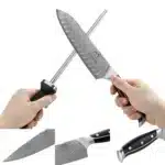 9 Pieces Luxury Set Wood Knife Holder Scissors Kitchen Knife Set for Cutting Food – styled in a modern Living setting