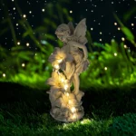 Solar Fairy Garden Statue Light, Solar Resin Garden Fairy Angel Statues, Outdoor Resin fairy Statue with Flower Decor Light