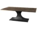 79-inch metal base dining table with solid wood top and black pedestal base in a modern dining room