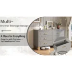 6-Drawer Double Dresser Gray with Metal Handles and Solid Wood Legs – base detail
