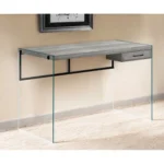 HMS 24" Gray and Clear Wooden Computer Desk Modern Design Extendable and Folding for Bedroom Home Office Living Room