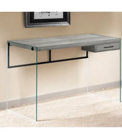 HMS 24" Gray and Clear Wooden Computer Desk Modern Design Extendable and Folding for Bedroom Home Office Living Room