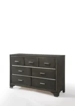 Modern gray dresser with mirror - solid wood and metal storage for bedroom