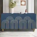 Modern Fluted Sideboard Buffet with Storage, Curve Element with Strict Lines, 4 Doors Storage Cabinet with Adjustable