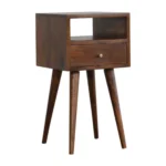 Solid Wood Mini Nightstand with Drawer and Open Shelf - Chestnut Brown – close-up detail
