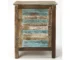 Antique buffet cabinet with brown finish and extendable top in living room