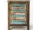 Antique buffet cabinet with brown finish and extendable top in living room
