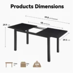 Extendable black dining table for 4-8 people with MDF top and rubber wood legs
