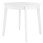 Goldoma 36-inch round dining table with white wood top and sintered stone finish, showcasing industrial design in a home dining setting