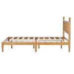Queen size wood bed frame with headboard in rustic oak finish