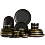 Gilt Rim Black Porcelain Dinner Plates Kitchen Dishes Ceramics Tableware Food Tray Rice Salad Noodles Bowl Cutlery Set – top