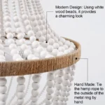 White Wood Beaded Farmhouse Tassel Chandelier, Boho Rustic Pendant Light for Bedroom Kitchen Island Dining Room – top view