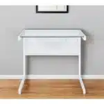 HMS 33 Clear and White Glass Computer Desk with Stainless Steel Writing Surface