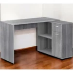 HMS 34" Modern White L-Shape Computer Desk with Two Drawers Solid Wood Office Desk Space-Saving Laptop Table for Bedroom