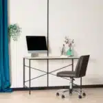HMS 48" Modern Wood Metal Computer Desk Simple Storage Gaming Desk for Bedroom School Brown Black Surface Material-Aluminum