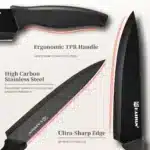 15 Pieces Black Anti-Slip Handle Carbon Steel Blade Kitchen Knife Set with Sharpener Chicken Bone Scissors – styled in a
