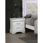 Modern white nightstand with two spacious drawers and sleek design for bedroom storage