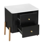 Modern wooden bedside table with two drawers in a bedroom setting - Goldoma nightstand