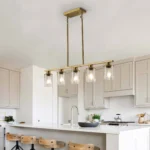37" Modern Industrial 5-Light Chandelier with Clear Glass Shades, Golden Metal Frame Hanging Ceiling Light Fixture (No Bulbs)
