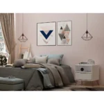 White nightstand with drawer and open shelf in a minimalist bedroom setting