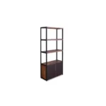 HMS Traditional Three-Tier Bookshelf in Brown and Black Metal Two-Door Book Storage for Home Office or Workshop Use – side