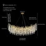 Modern crystal chandelier illuminating a dining room with tree branch design