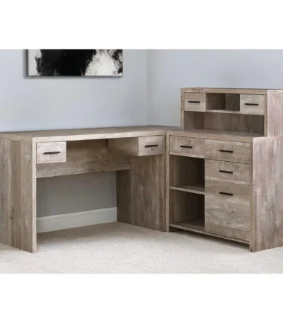 HMS 63 Brown L-Shape PC & Gaming Desk with Eight Drawers & Bookshelf Simple Design Office Computer Table