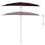 VidaXL W2B Garden Half Parasol with Pole 70.9"x35.4" Bordeaux Red Sun Shelter – close-up detail