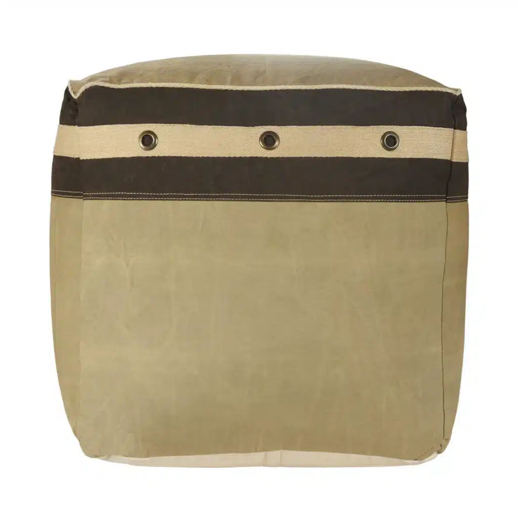 Goldoma 20-Inch Brown Cotton Striped Pouf Ottoman - Foldable Footrest & Extra Seat – top view