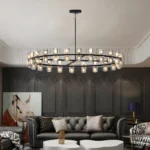 US Stock Free Shipping 48 Inch Matte Black Round Modern Crystal Chandelier G4 LED Hanging Light for Living Dining Room