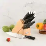 15 Pieces High Carbon Steel Kitchen Knife Set with Real Wooden Stand, Inner Sharpener, and Kitchen Scissors – close-up detail