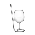 Creative Red Wine Glass Cocktail Whiskey Clear Juice Cup Goblet with Drinking Tube Straw for Wedding Party Home Restaurant