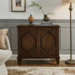 33.6" Retro Wood Sideboard Buffet Cabinet Modern Design Symmetrical Geometric Accent Display Cabinets Media Console Credenza