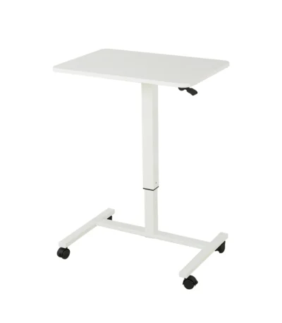 HMS Adjustable White Wood and Stainless Steel Rolling Standing Desk Elegant Office Solution