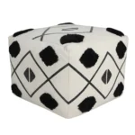 Goldoma 18-inch white cotton geometric pouf ottoman with storage - modern foot stool and extra seating for small spaces