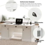 Oe Home 67" Modern Executive Desk with 2 Doors & 3 Drawers White Solid Wood+MDF for Home Office - Image 6