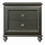 Transitional Metallic Gray Nightstand with Two Drawers – side view