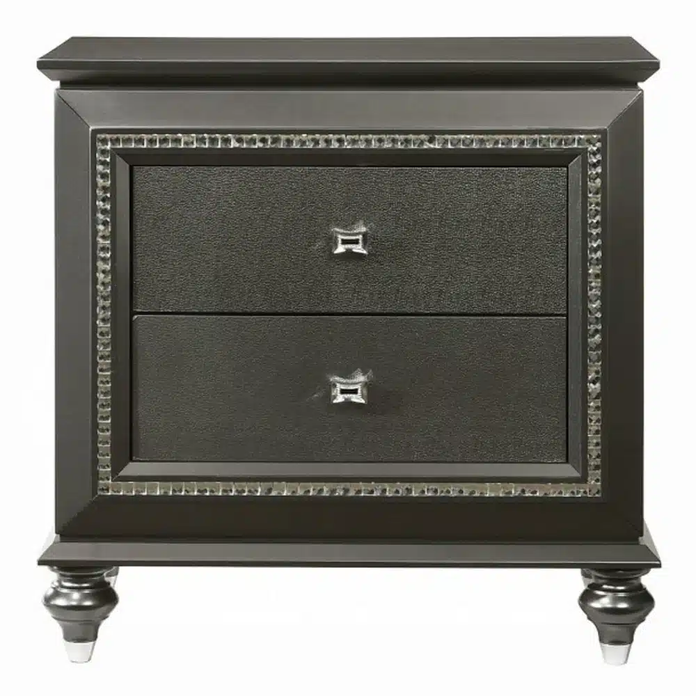 Transitional Metallic Gray Nightstand with Two Drawers