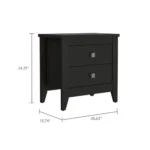 Two-drawer nightstand in black wood finish - minimalist bedroom storage side table