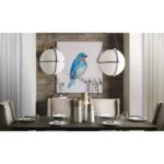 79-inch pedestal dining table with brown solid wood top and black metal base elegant design