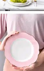 Brief Tableware Gold Edge Irregular Ceramic Plate Floral Shape Porcelain Steak Salad Dessert Dish Tray Household Dinner Plate