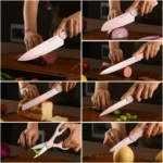 13 Piece Pink Professional Chef Knife Set Carbon Steel Scissors Knife Kitchen Set for Home – top view