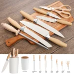 IOKO 7 PCS Stainless Steel Knife Set Utility Chef Slicing Sushi Steak Santoku Vegetable ABS Plastic Handle Kitchen Knife Set