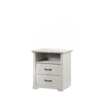 White bedroom set with dresser chest and nightstand featuring USB ports