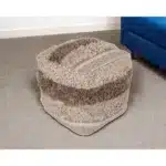 Goldoma 18" Beige Striped Rattan Pouf Ottoman Square Foot Stool – side view