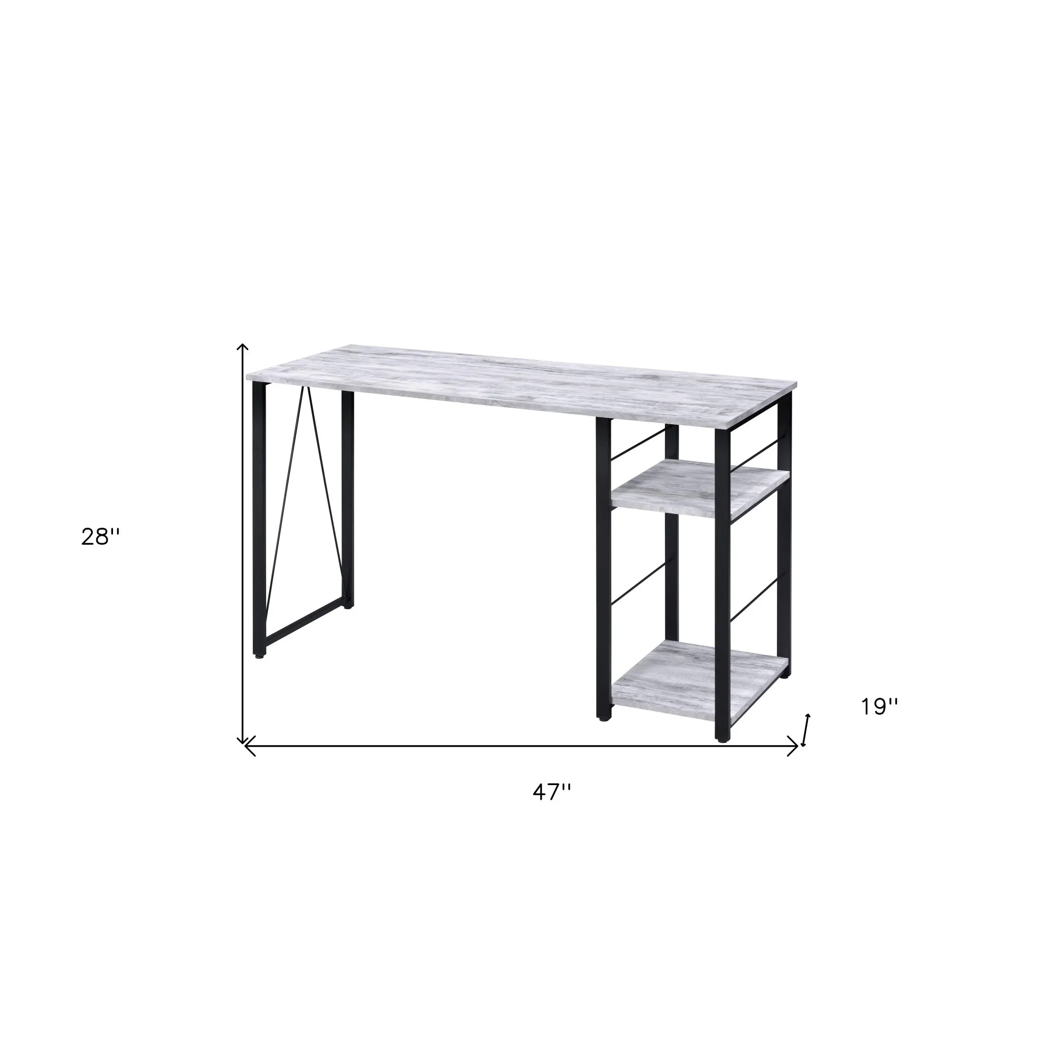 HMS 47" Antiqued White Computer Desk with Black Writing Elegant and Functional Office Furniture