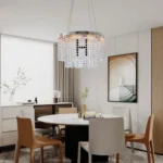 US Stock Free Shipping Modern K9 Crystal Chandelier Dining Room 24" Round Chandeliers Adjustable Height Hanging Pendant