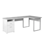 HMS 47" Taupe Silver L-Shaped Computer Desk Two Drawers Extendable Modern Design Office/Gaming Desk Wood Metal Assembled