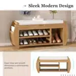 Goldoma Retro Multifunctional Storage Bench with Cushion - Natural – top view