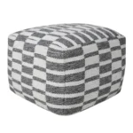 Goldoma gray geometric pouf ottoman with storage in living room setting